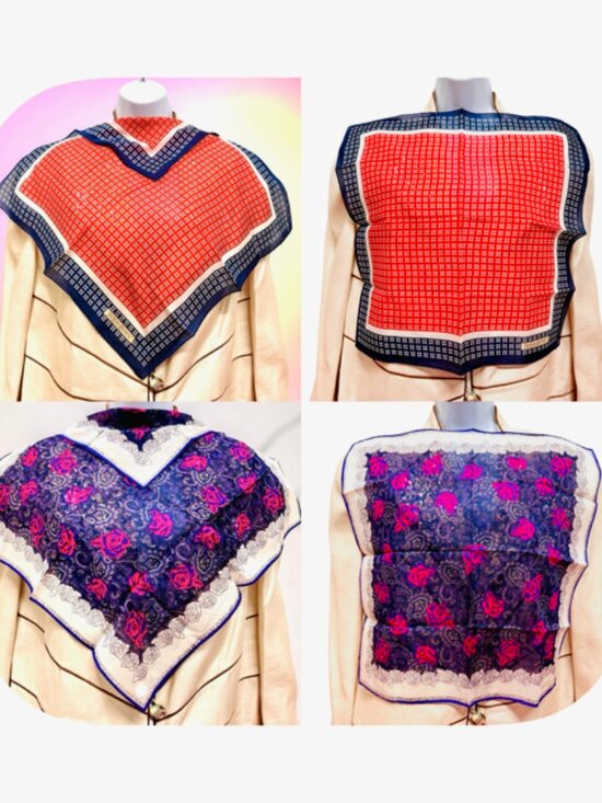 Dior Accessories - 2) New Christian Dior & YSL Mini Scarf/Neck-kerchief Cott 18.5" Red Blue (19